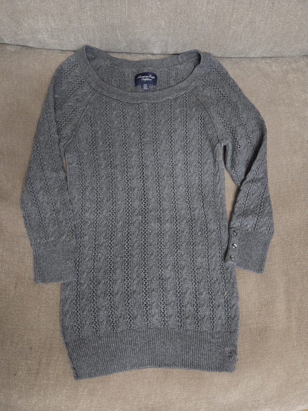American Eagle Outfitters Gray Cable-Knit Crew Sweater, XS
